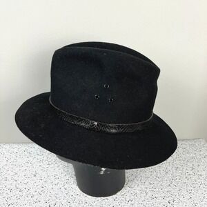 Vintage Country Gentleman Black Felt Fedora‎ Hat Mens Large 100% Wool USA